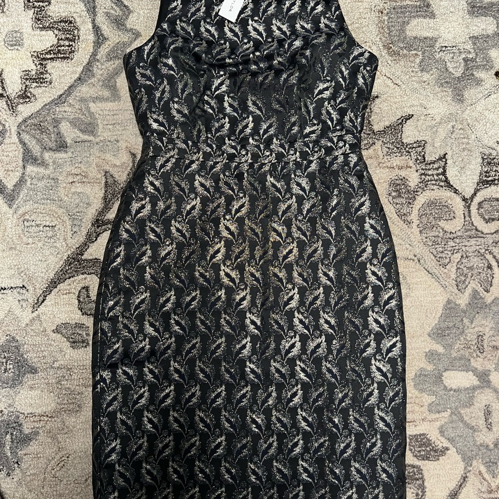 Ann Taylor Black and Silver Sheath Midi Dress